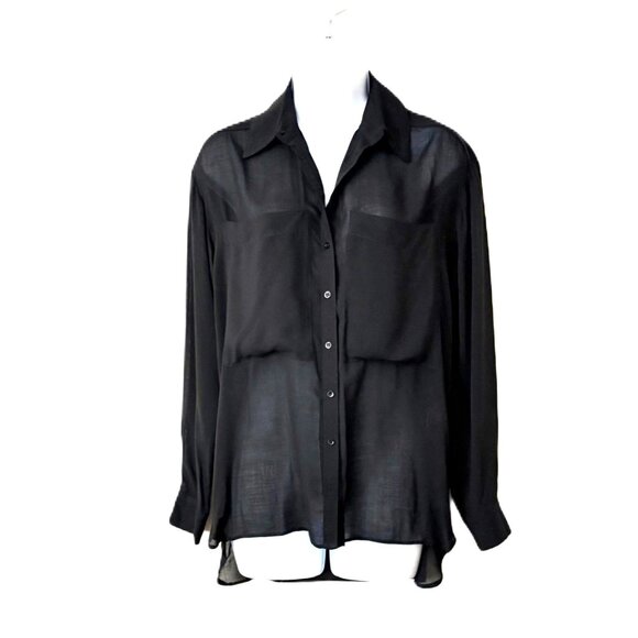 Maje Black Sheer Long- Sleeved Shirt - Picture 1 of 8